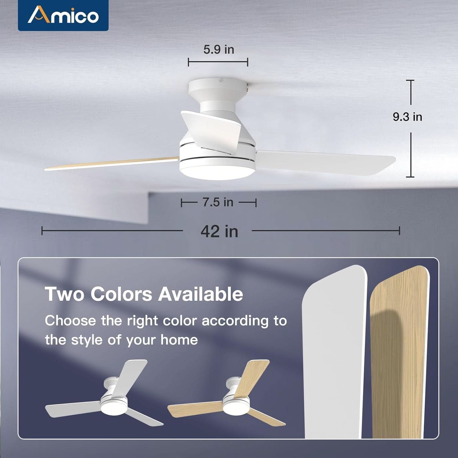 42 Inch White Ceiling Fan With Remote Control And Dimmable Lights