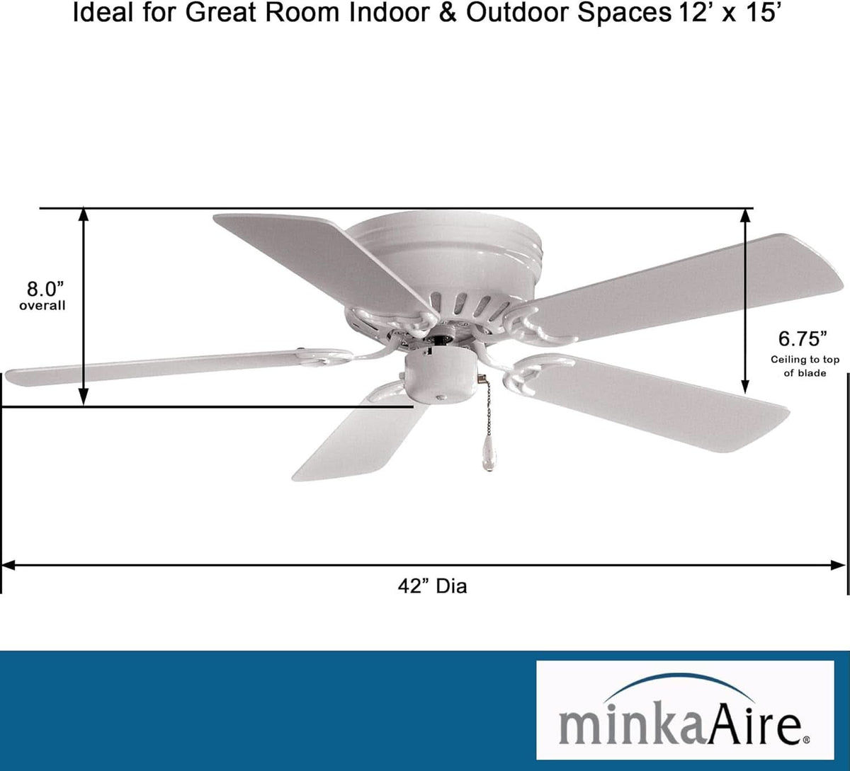 42 Inch White Flush Mount Ceiling Fan With Quiet Motor
