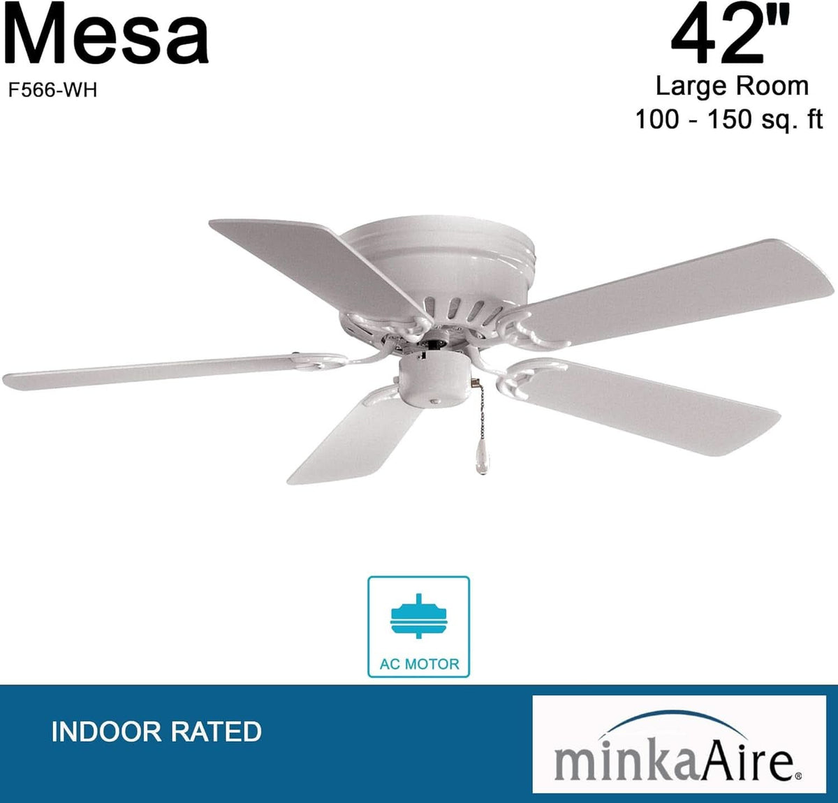 42 Inch White Flush Mount Ceiling Fan With Quiet Motor