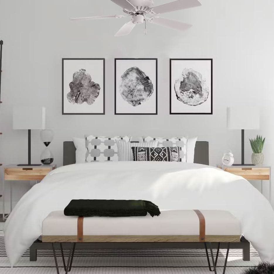 42 Inch White Flush Mount Ceiling Fan With Quiet Motor