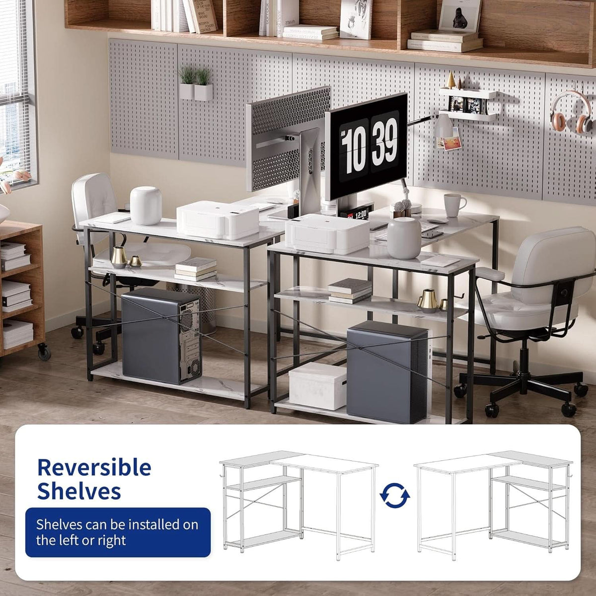 43 Inch L Shaped Computer Desk White Marble Home Office