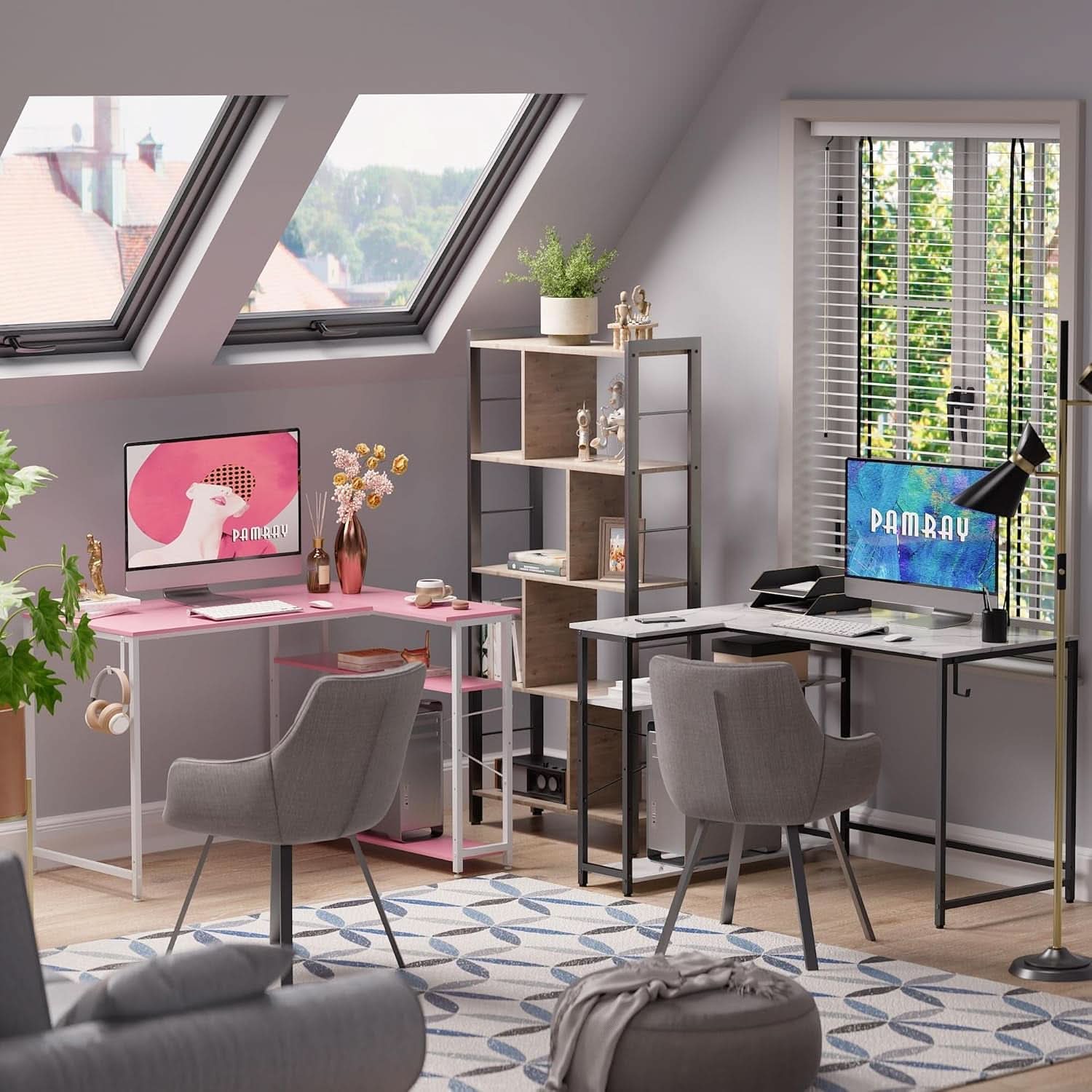 43-Inch L-Shaped Computer Desk With Reversible Shelves