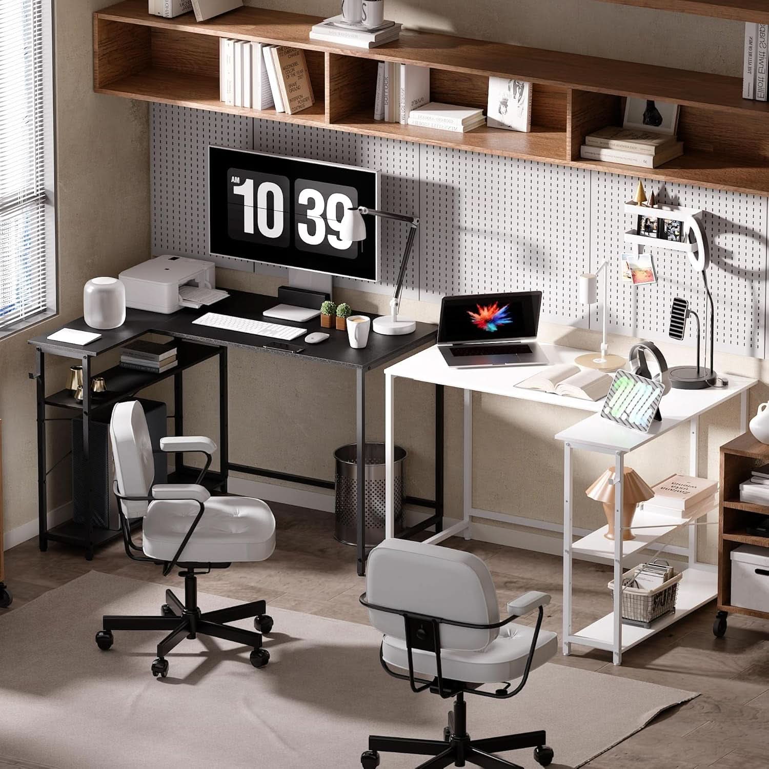 43 Inch L Shaped Computer Desk With Reversible Shelves Black