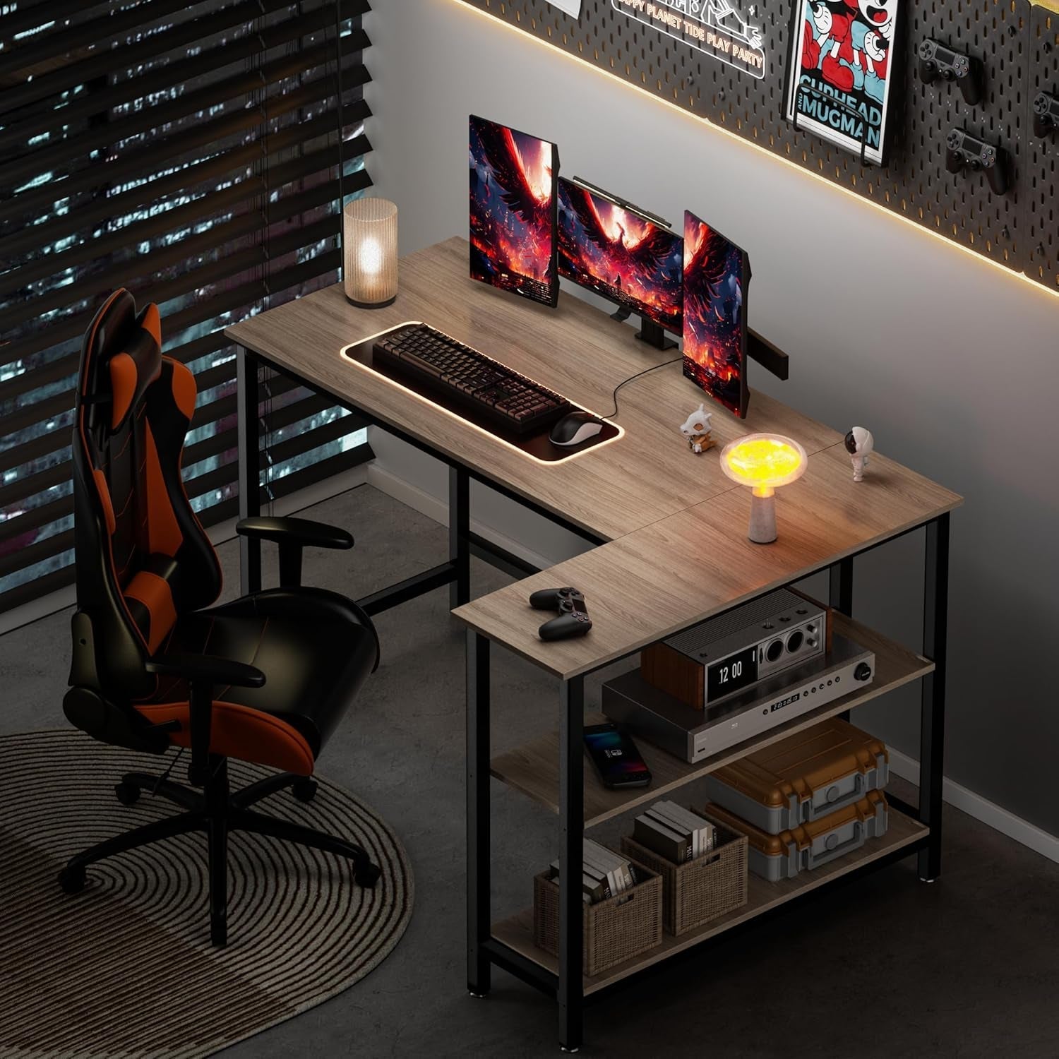 43 Inch L Shaped Desk With Shelves For Home Office