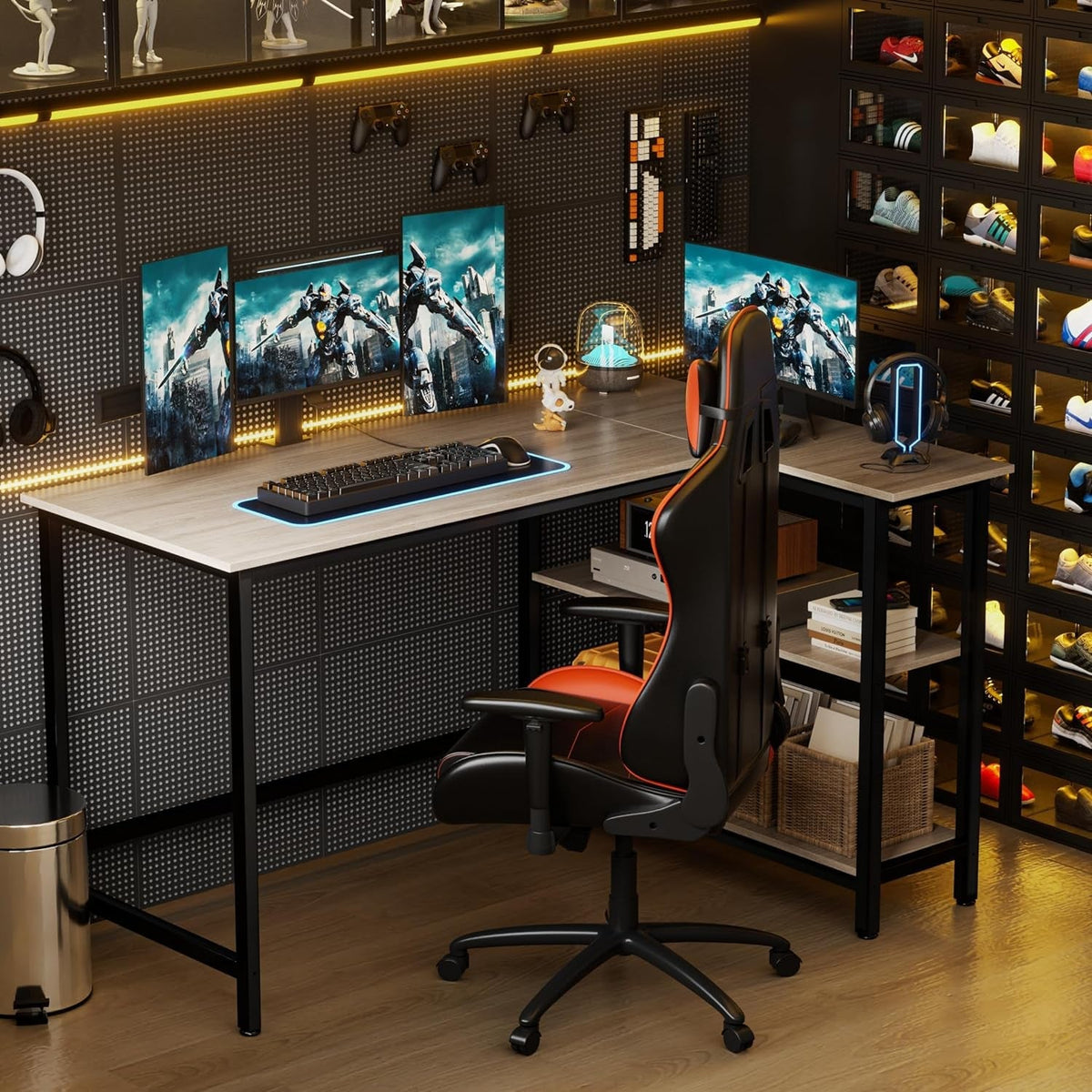 43 Inch L Shaped Desk With Shelves For Home Office