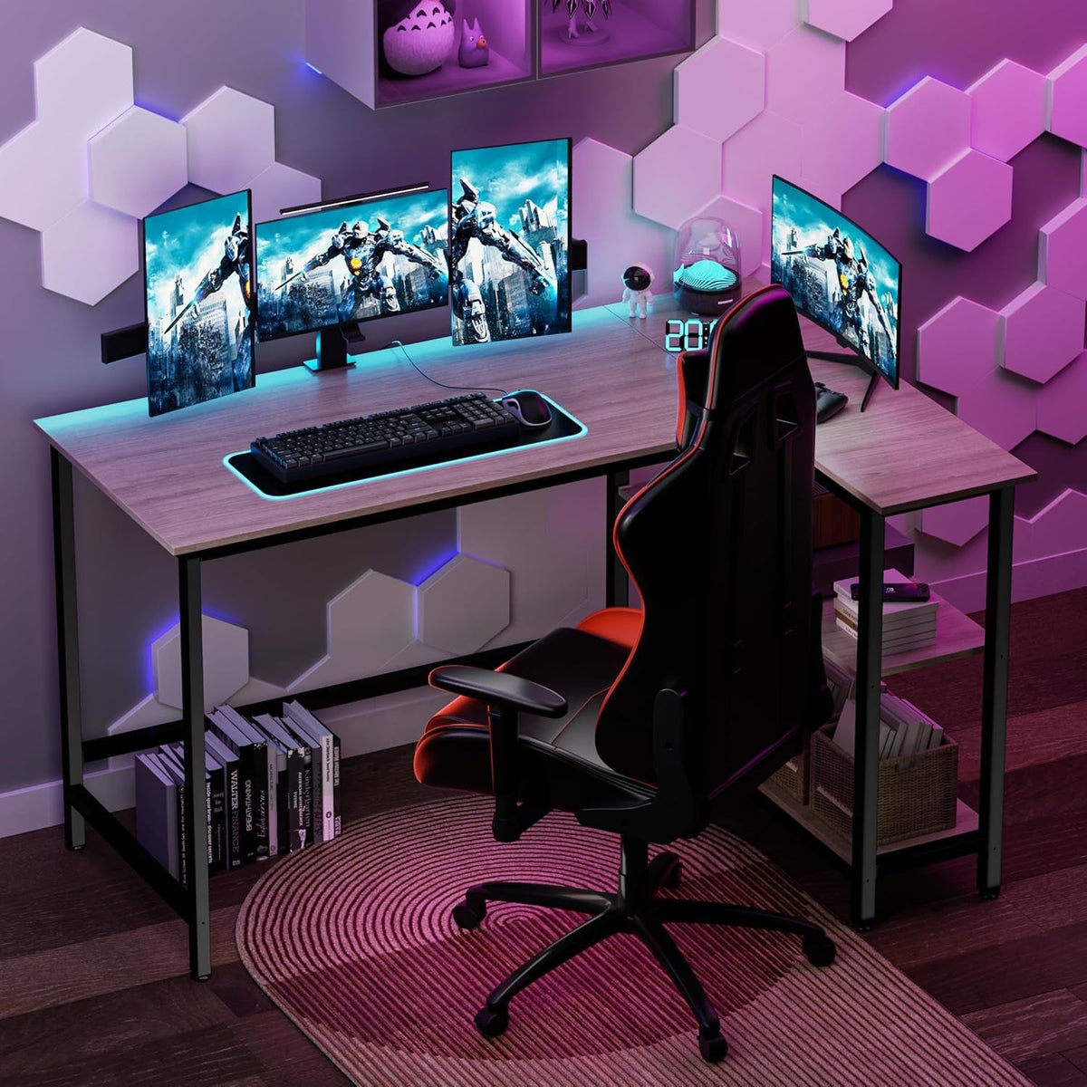 43 Inch L Shaped Desk With Shelves For Home Office