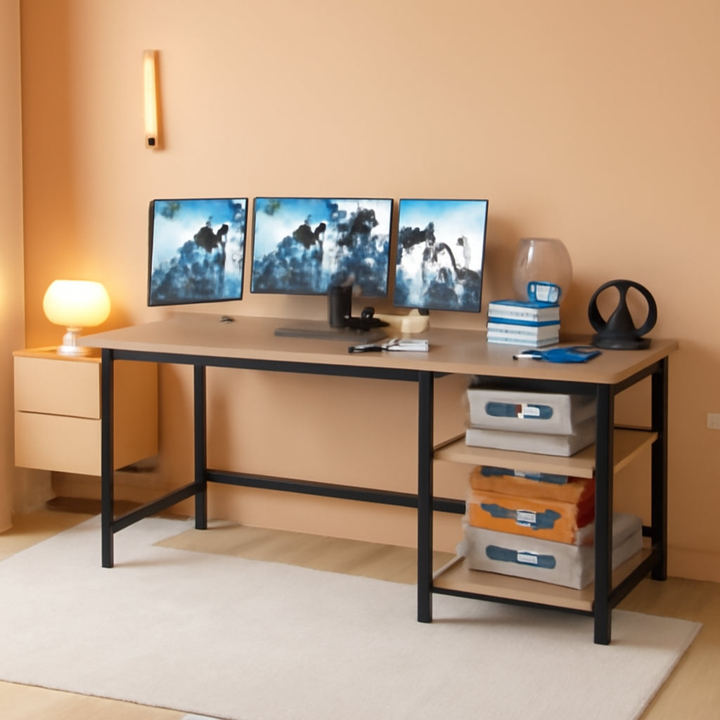 43 Inch L Shaped Desk With Shelves For Home Office