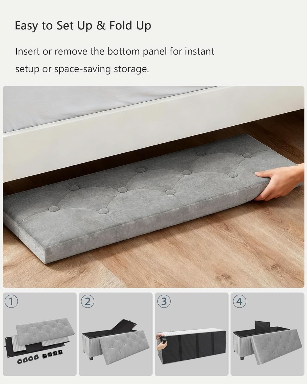 43 Inch Luxurious Velvet Storage Ottoman Bench Grey
