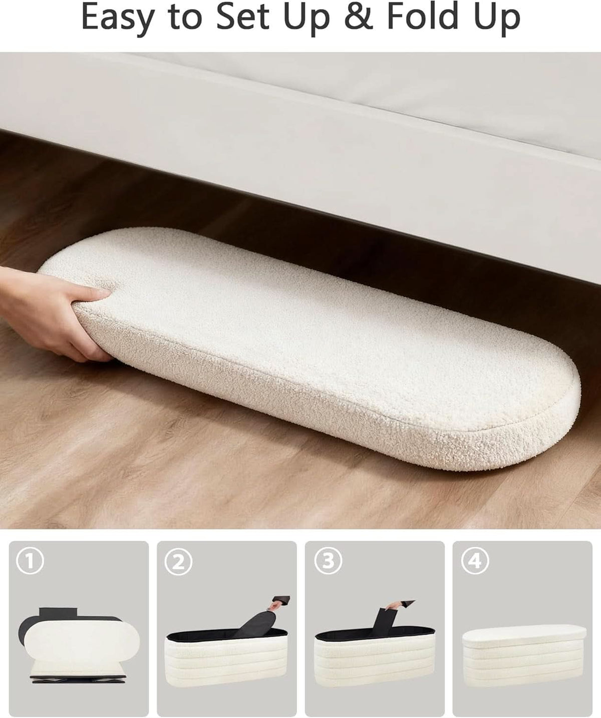 43 Inch SherpaWhite Upholstered Storage Ottoman Bench