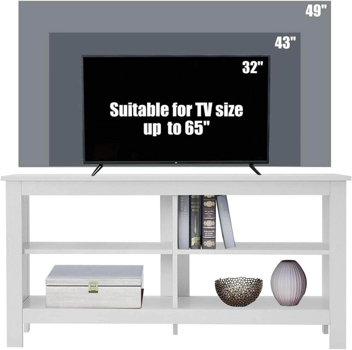 43 Inch White Mid Century Modern TV Stand For 50 Inch TVs
