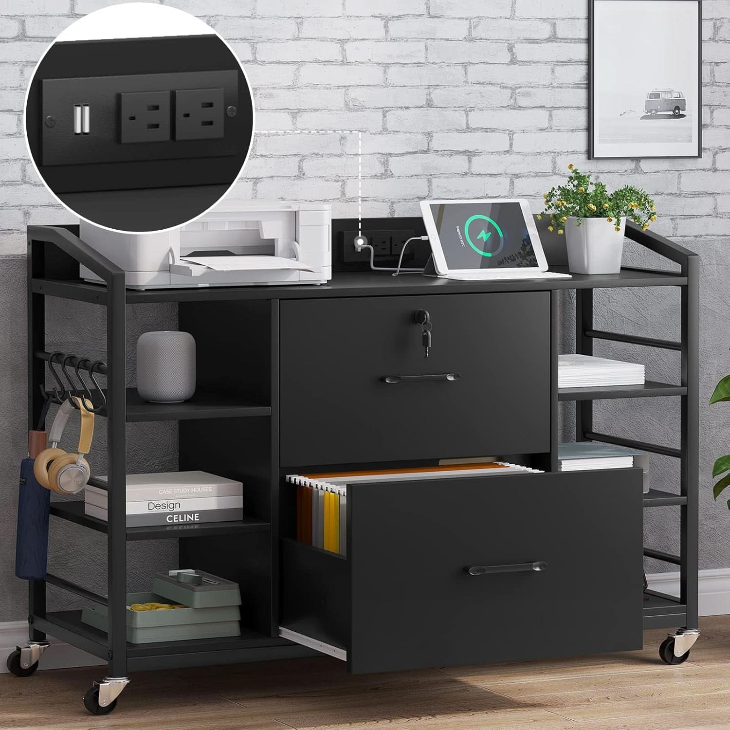 44 Inch 2 Drawer File Cabinet For Home Office Black