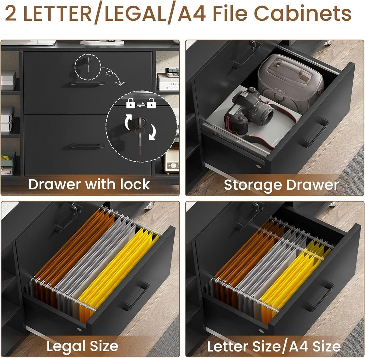 44 Inch 2 Drawer File Cabinet For Home Office Black