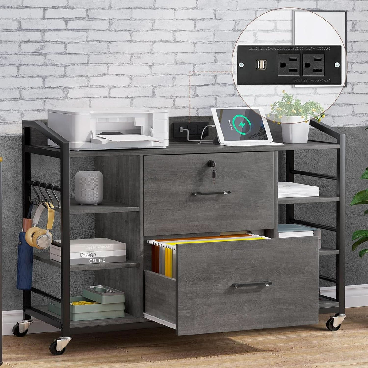 44 Inch 2 Drawer File Cabinet Grey With Lock For Office