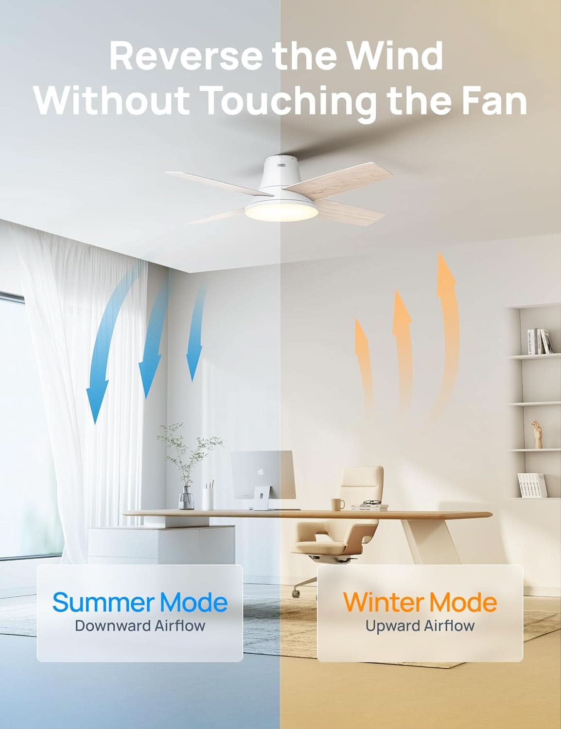44 Inch Ceiling Fan With Lights White Remote Control