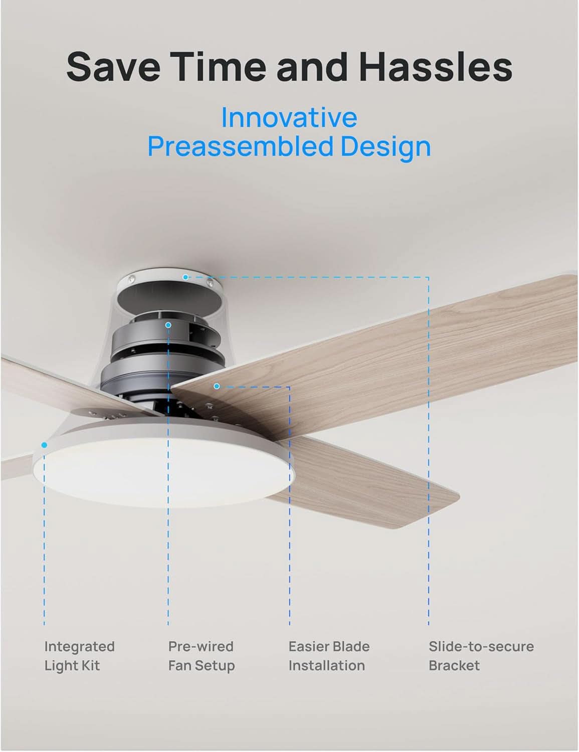 44 Inch Ceiling Fan With Lights White Remote Control