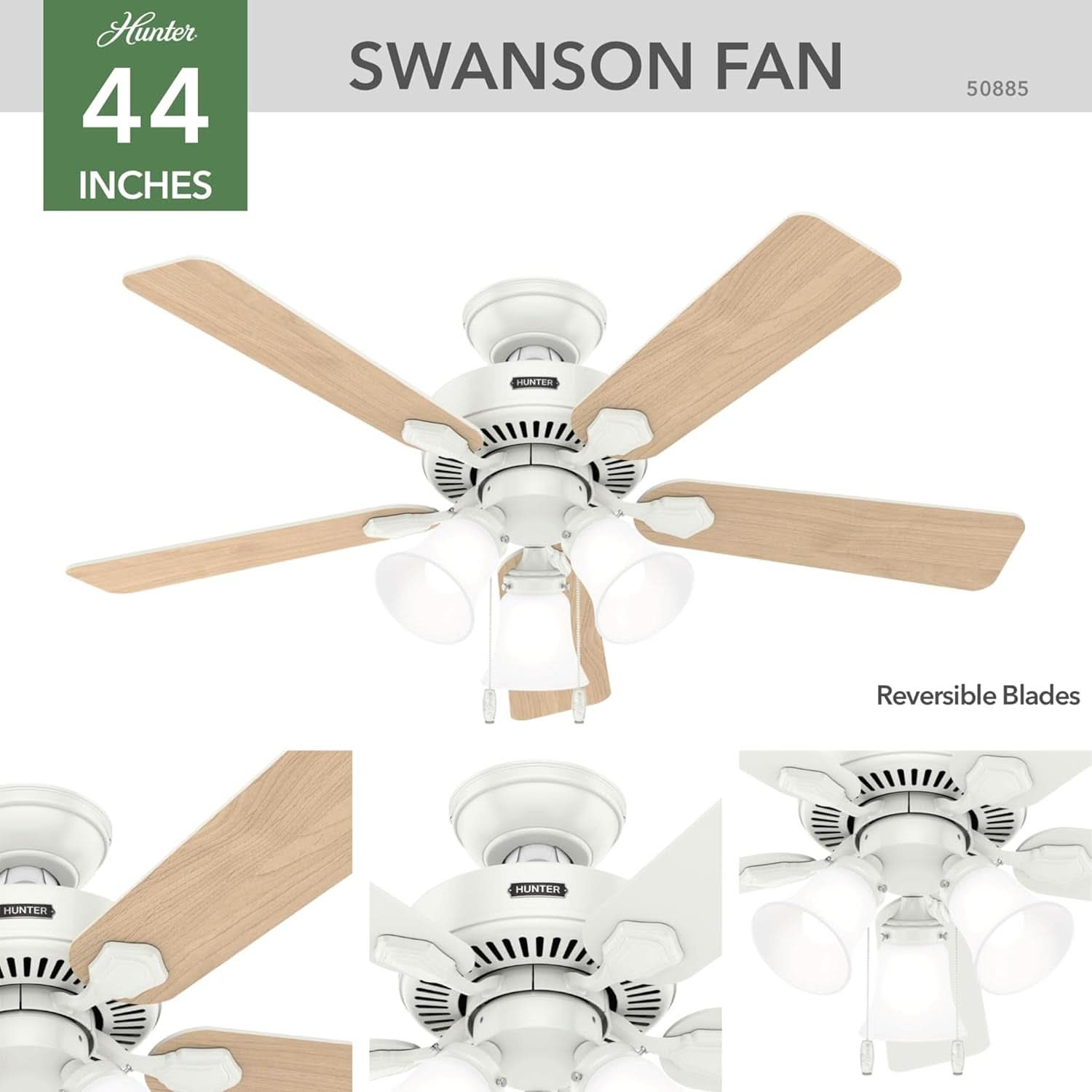 44 Inch Indoor Ceiling Fan With LED Lights Quiet Motor