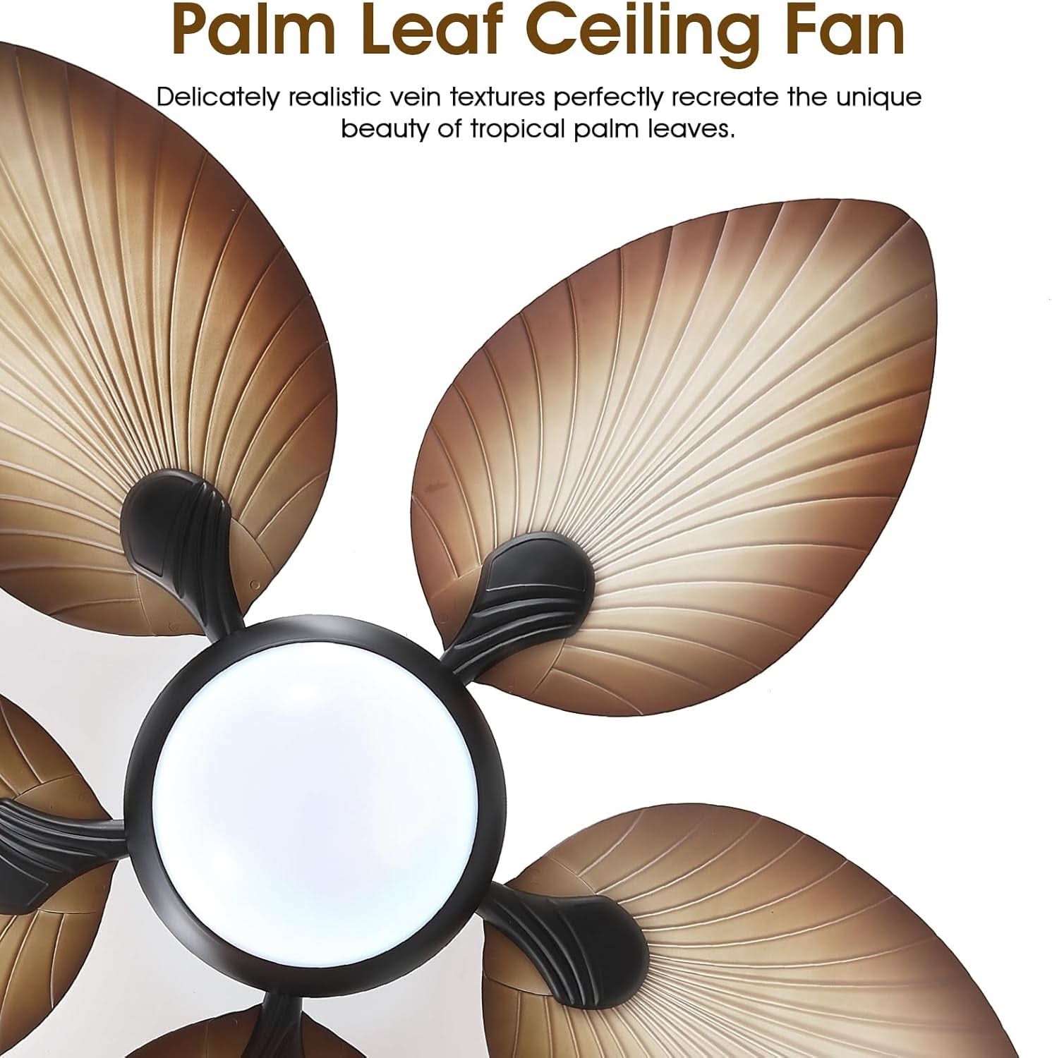 44 Inch Palm Leaf Ceiling Fan With LED Lighting Remote