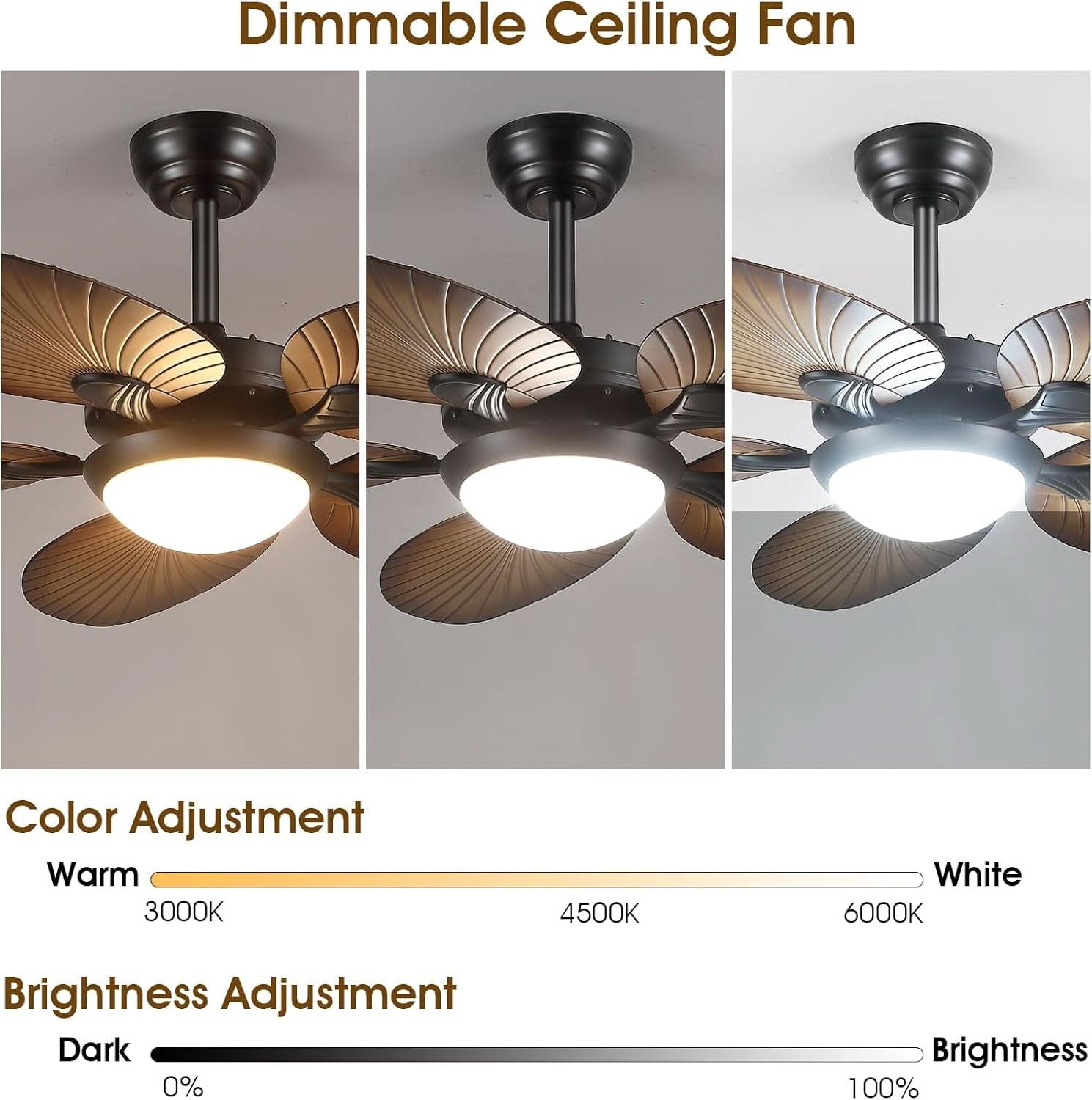 44 Inch Palm Leaf Ceiling Fan With LED Lighting Remote