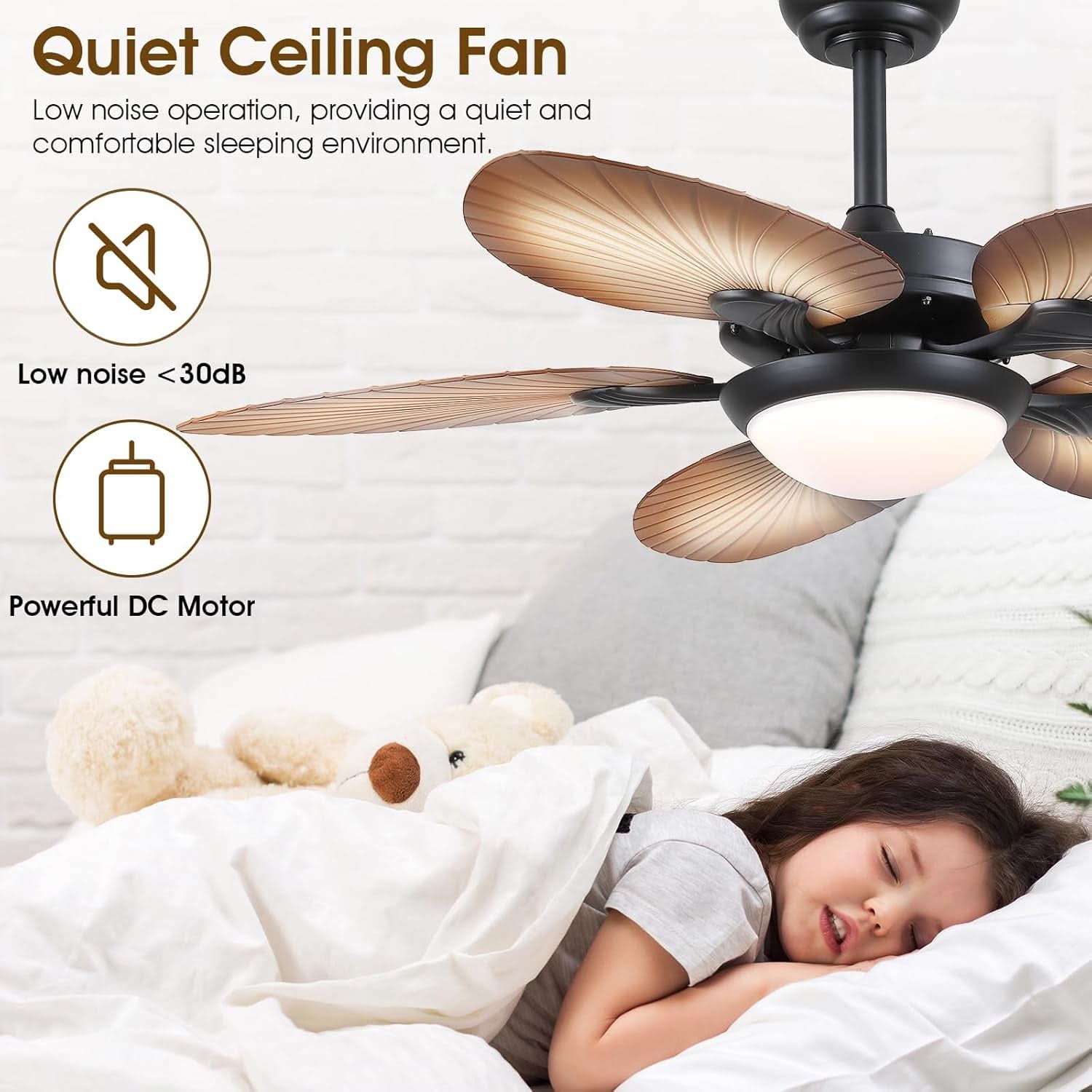 44 Inch Palm Leaf Ceiling Fan With LED Lighting Remote