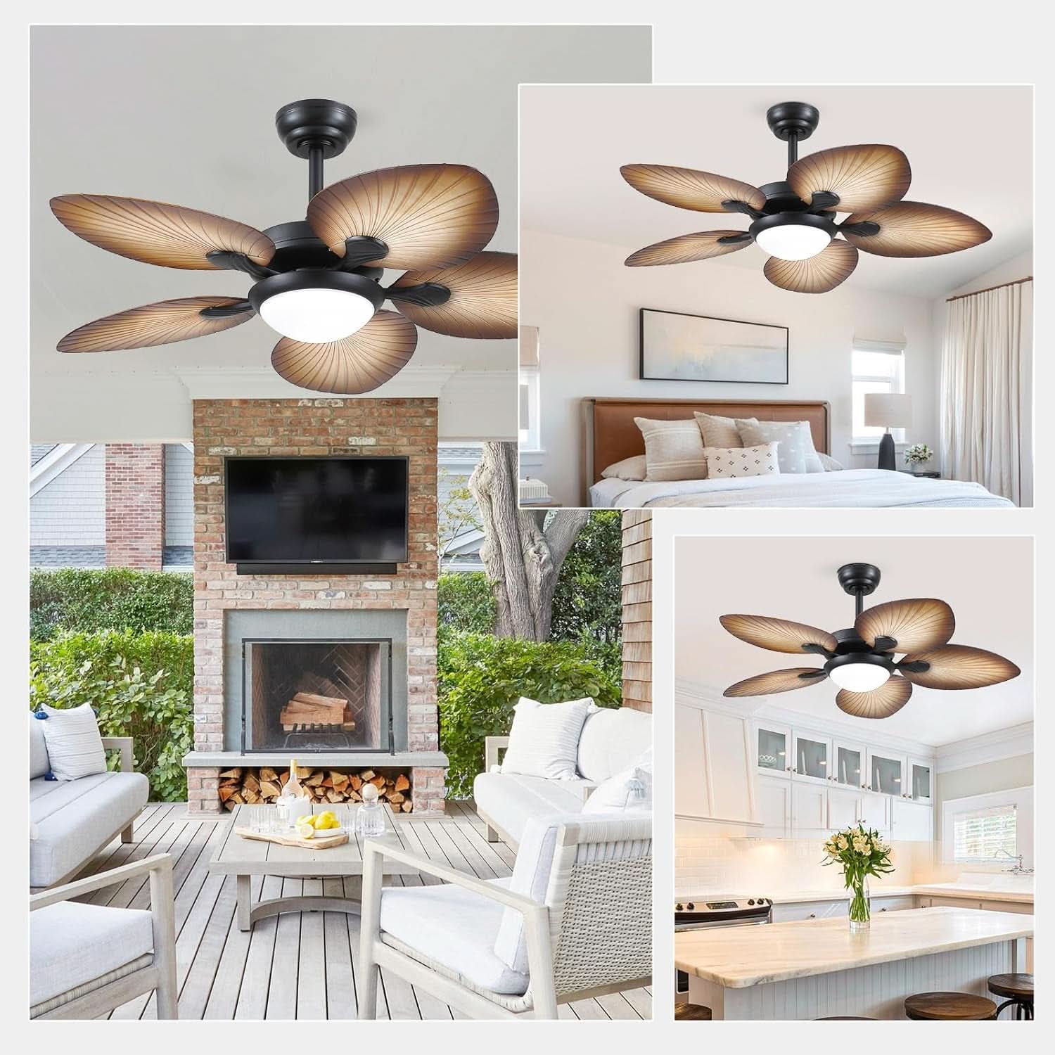 44 Inch Palm Leaf Ceiling Fan With LED Lighting Remote
