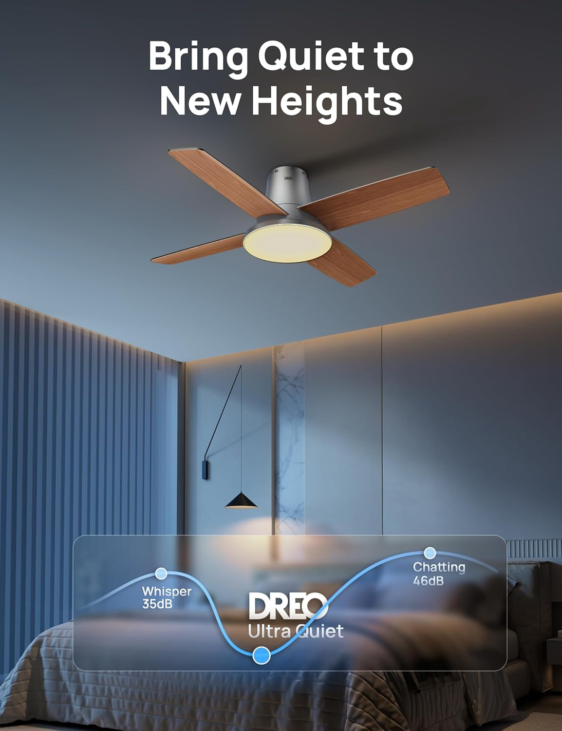 44 Inch Silver Ceiling Fan With Remote And Dimmable Lights