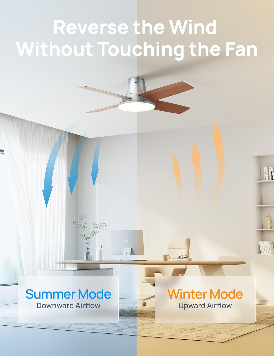 44 Inch Silver Ceiling Fan With Remote And Dimmable Lights