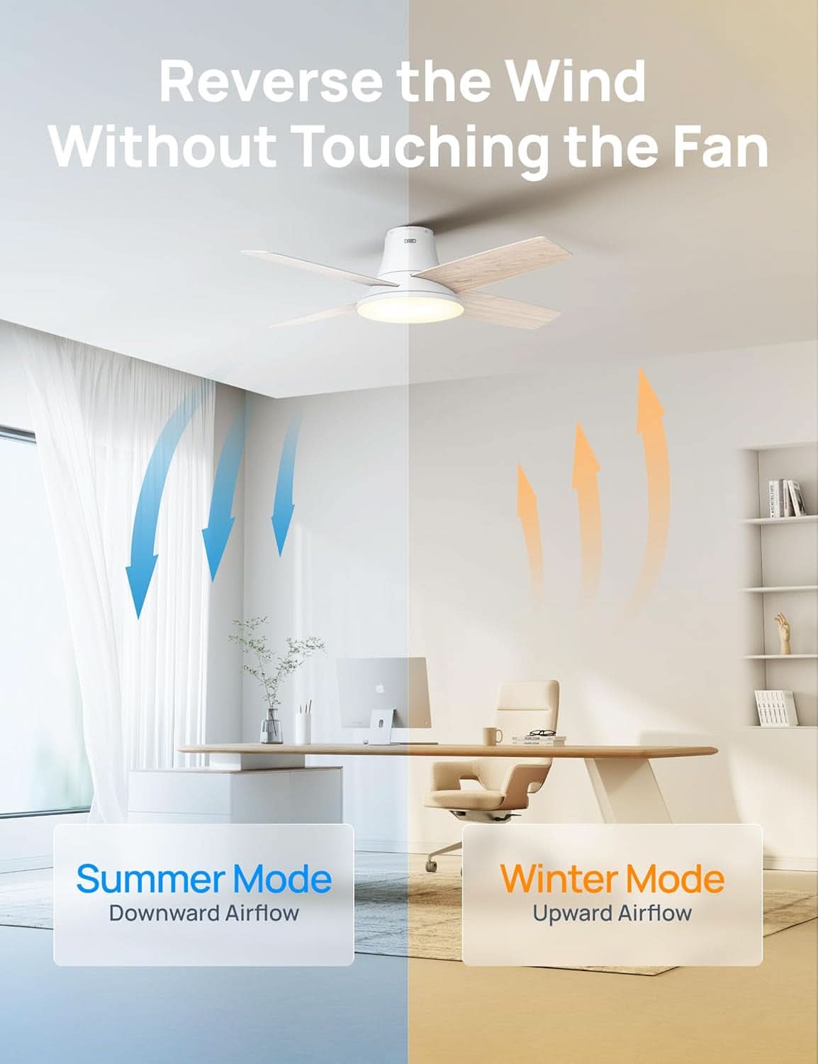 44 Inch White Smart Ceiling Fan With Dimmable LED Light And Remote
