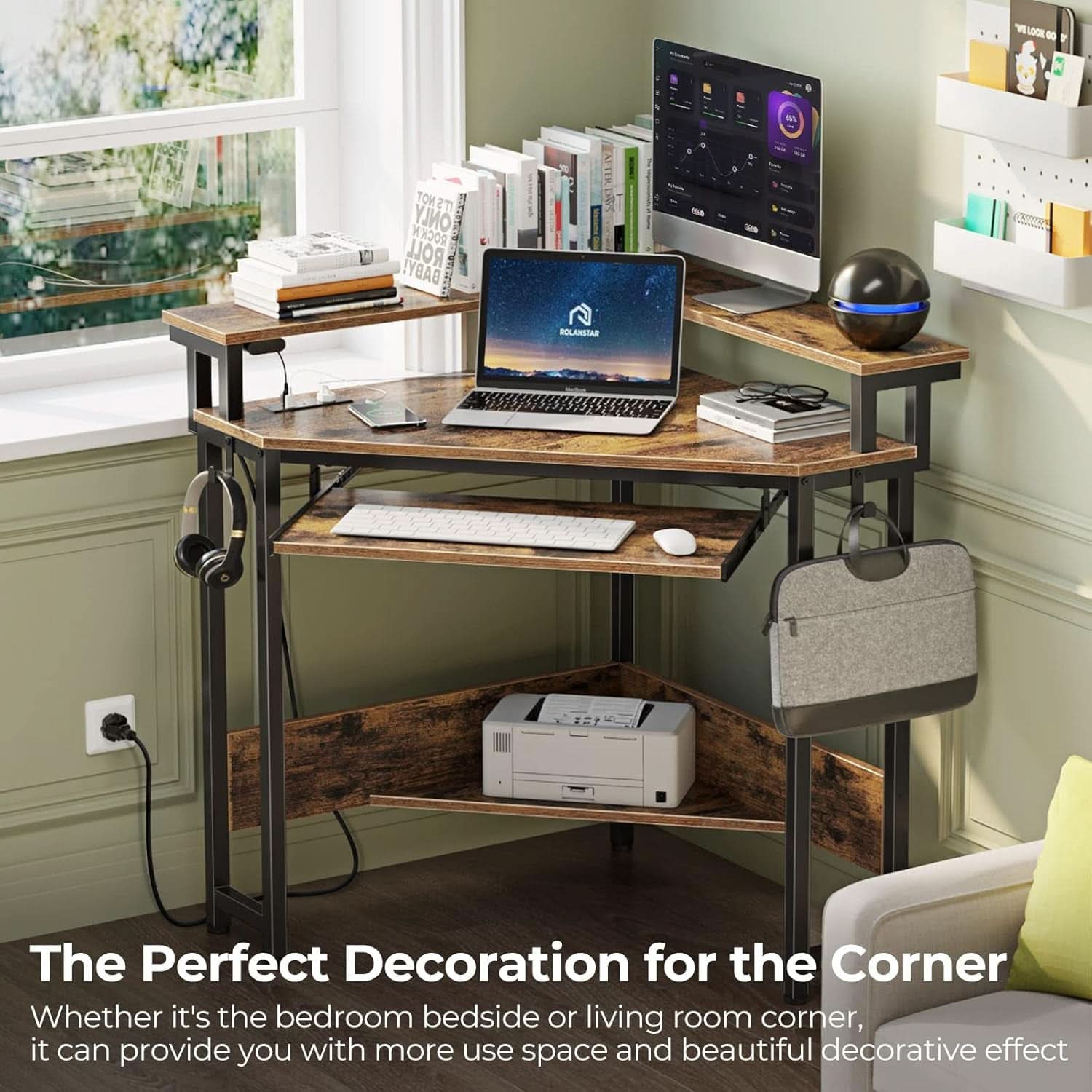 44.5 Inch Wide Corner Desk With Power Outlets Compact