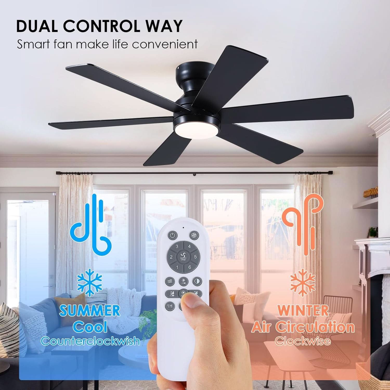 46 Inch Black Ceiling Fan With Dimmable LED Remote