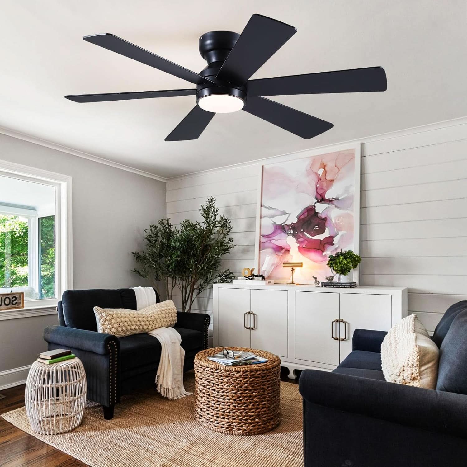 46 Inch Black Ceiling Fan With Dimmable LED Remote