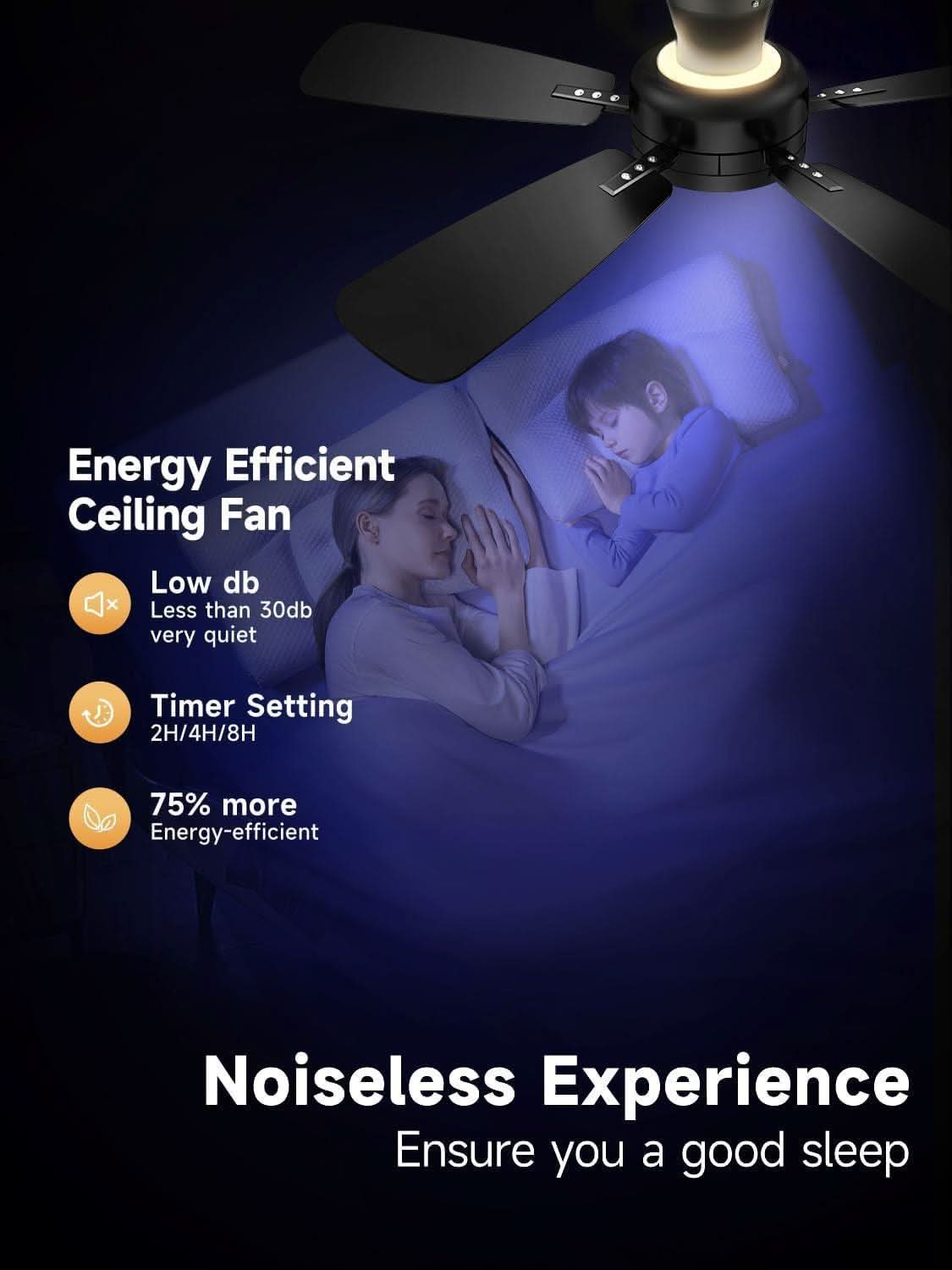 46 Inch Black Ceiling Fan With Remote Dimmable Light 3CCT