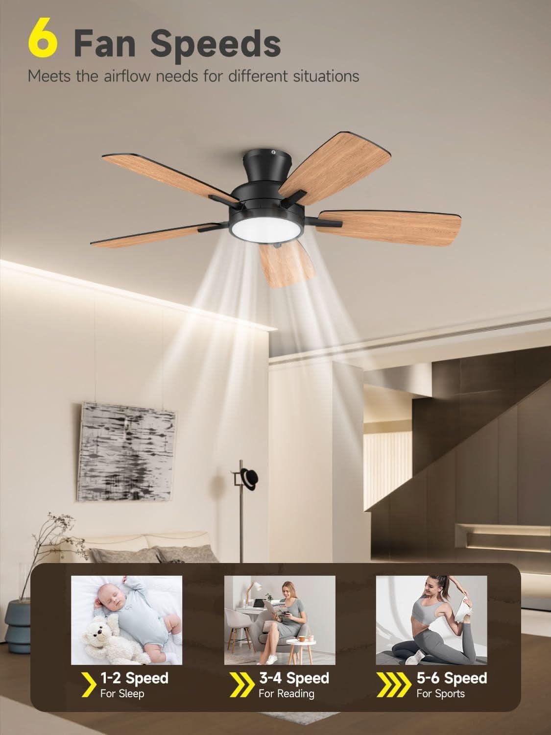 46 Inch Black Ceiling Fan With Remote Dimmable Light 3CCT