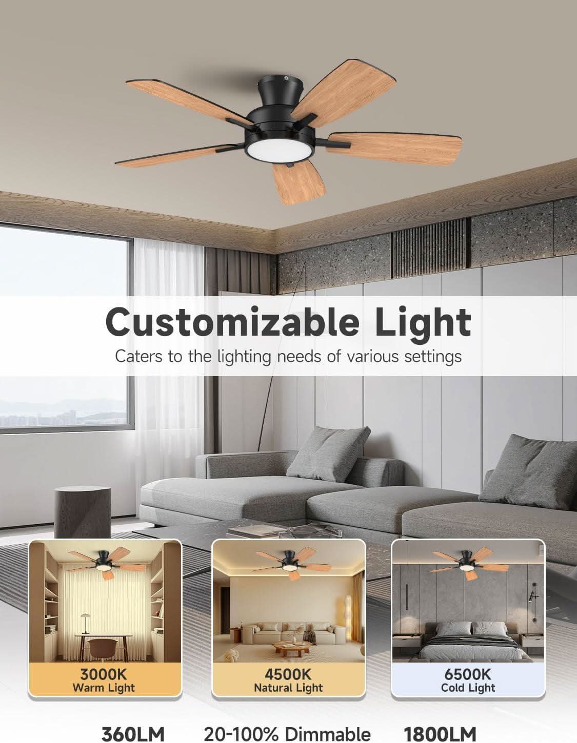 46 Inch Black Ceiling Fan With Remote Dimmable Light 3CCT