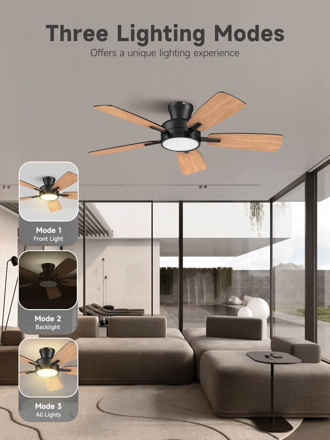 46 Inch Black Ceiling Fan With Remote Dimmable Light 3CCT
