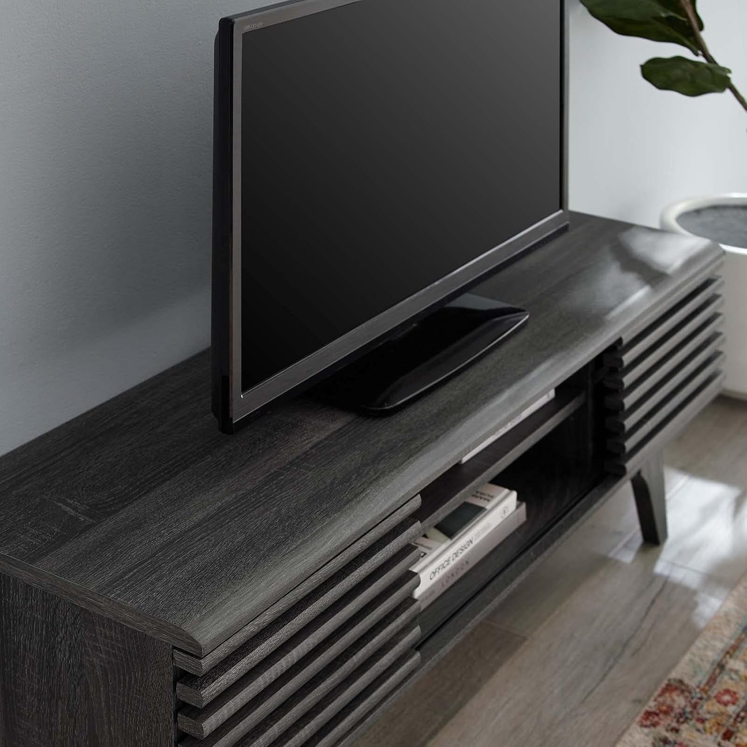 46-Inch Charcoal TV Stand Sleek Modern Wooden Console