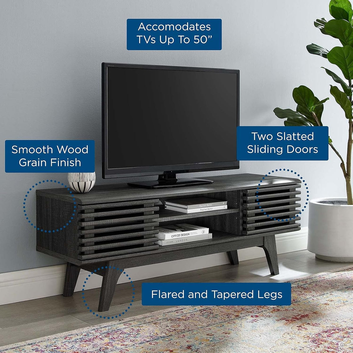 46-Inch Charcoal TV Stand Sleek Modern Wooden Console