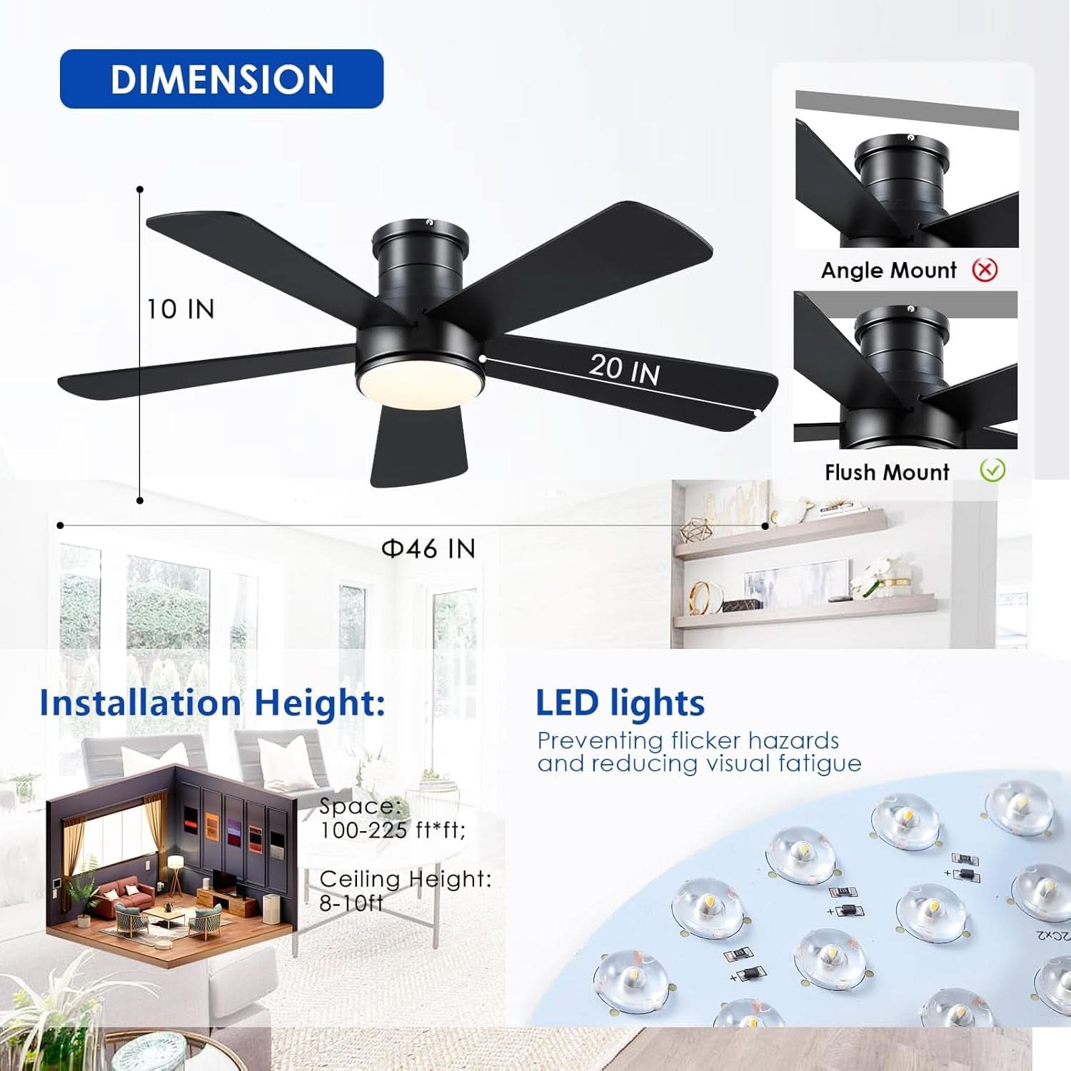 46 Inch DC Motor Ceiling Fan With Remote App Control