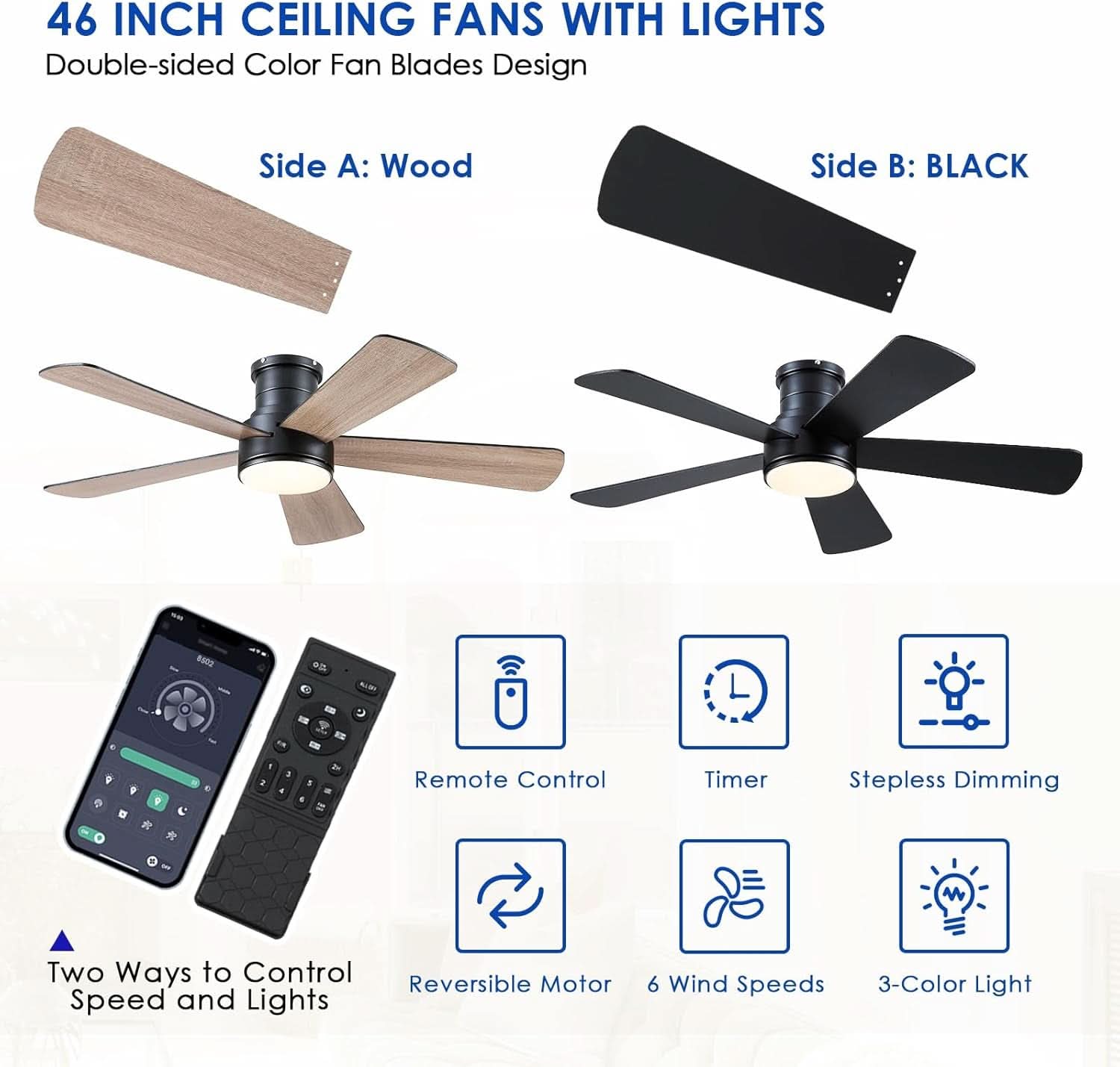 46 Inch DC Motor Ceiling Fan With Remote App Control