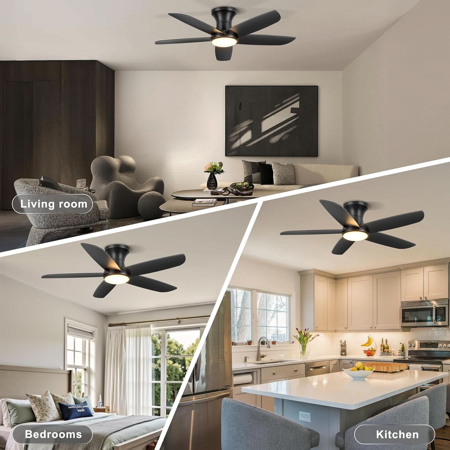 46 Inch Flush Mount Ceiling Fan With Dimmable Lights