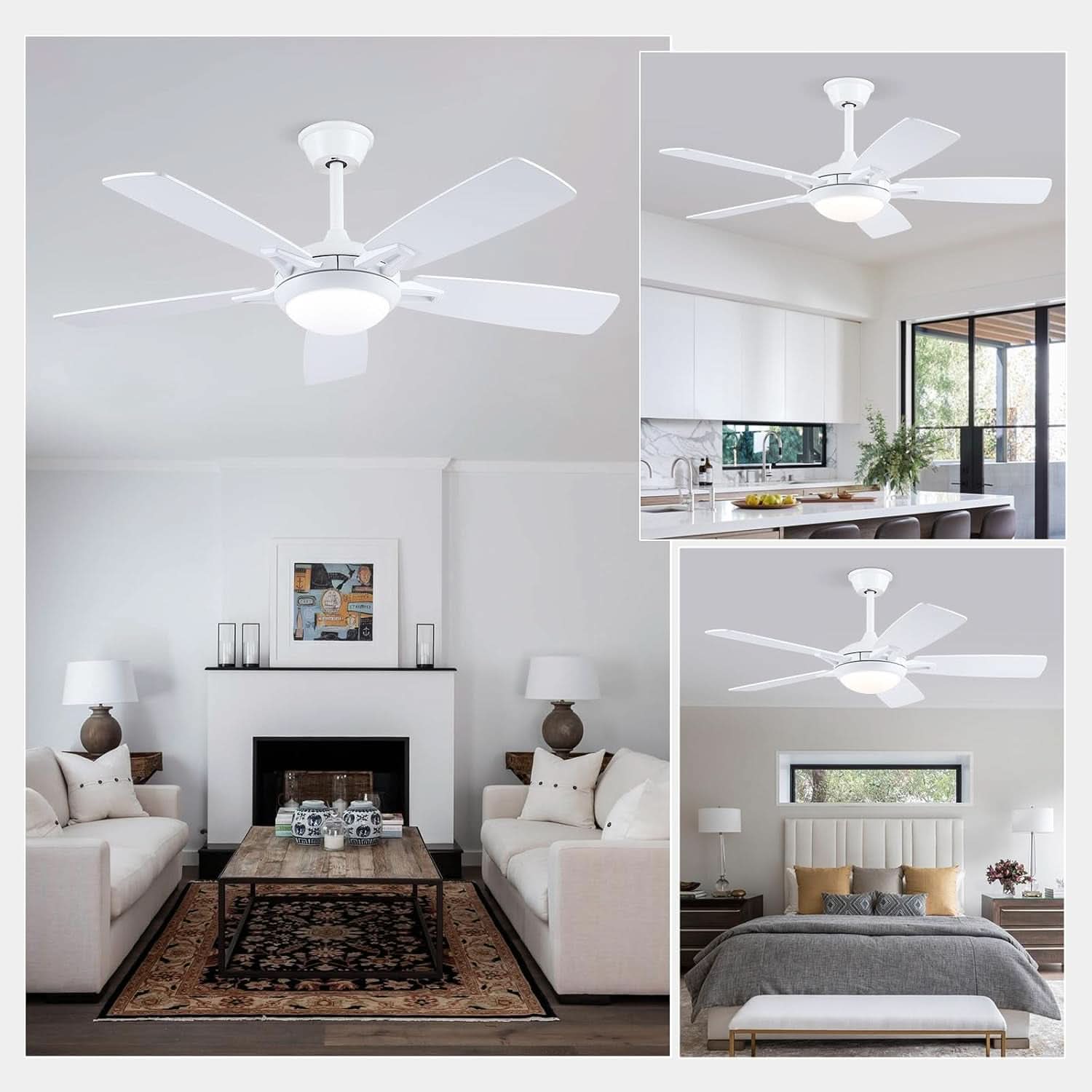 46 Inch White Ceiling Fan With Dimmable LED Remote