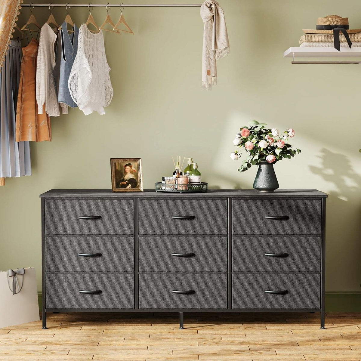 47 Inch 9 Drawer TV Stand Dresser For 50 55 Inch TVs Black