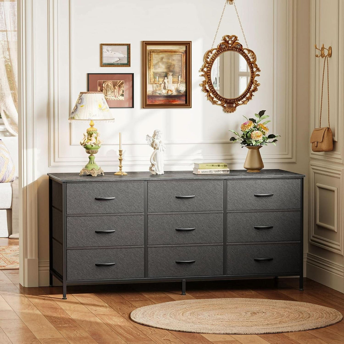 47 Inch 9 Drawer TV Stand Dresser For 50 55 Inch TVs Black