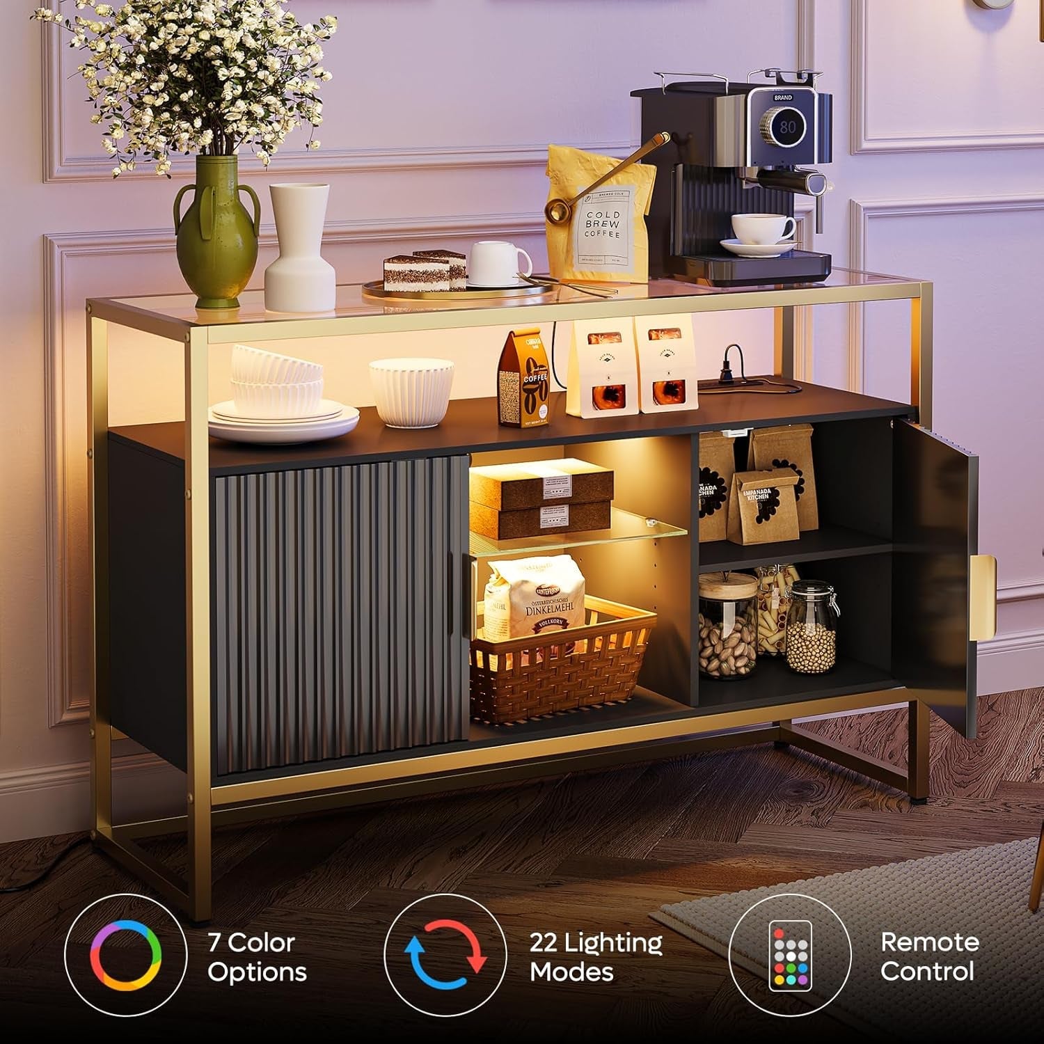 47-Inch Black Coffee Bar Cabinet With Power Outlet