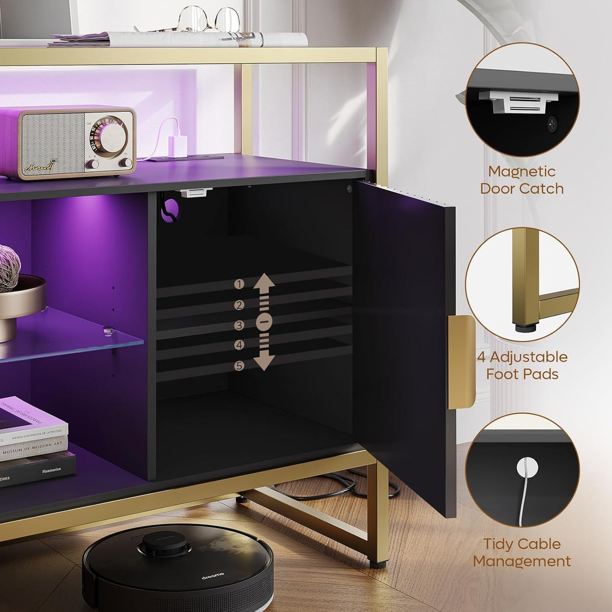 47-Inch Black Coffee Bar Cabinet With Power Outlet