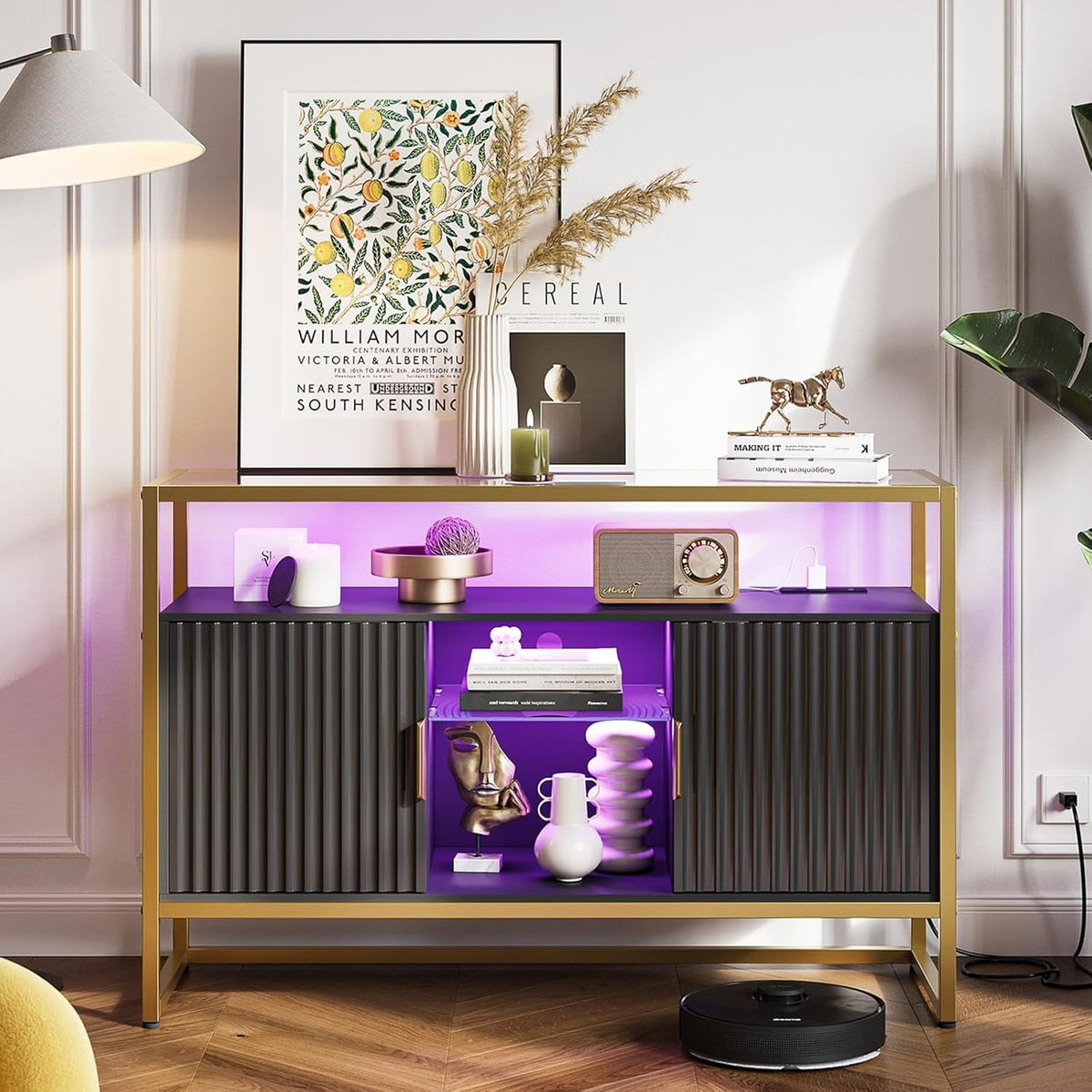 47-Inch Black Coffee Bar Cabinet With Power Outlet