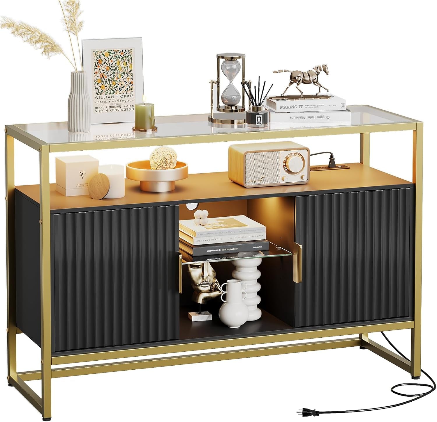 47-Inch Black Coffee Bar Cabinet With Power Outlet