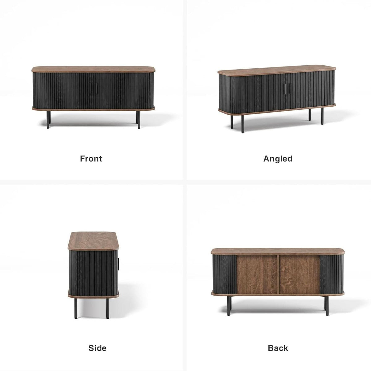 47 Inch Black TV Stand With Sliding Doors And Storage