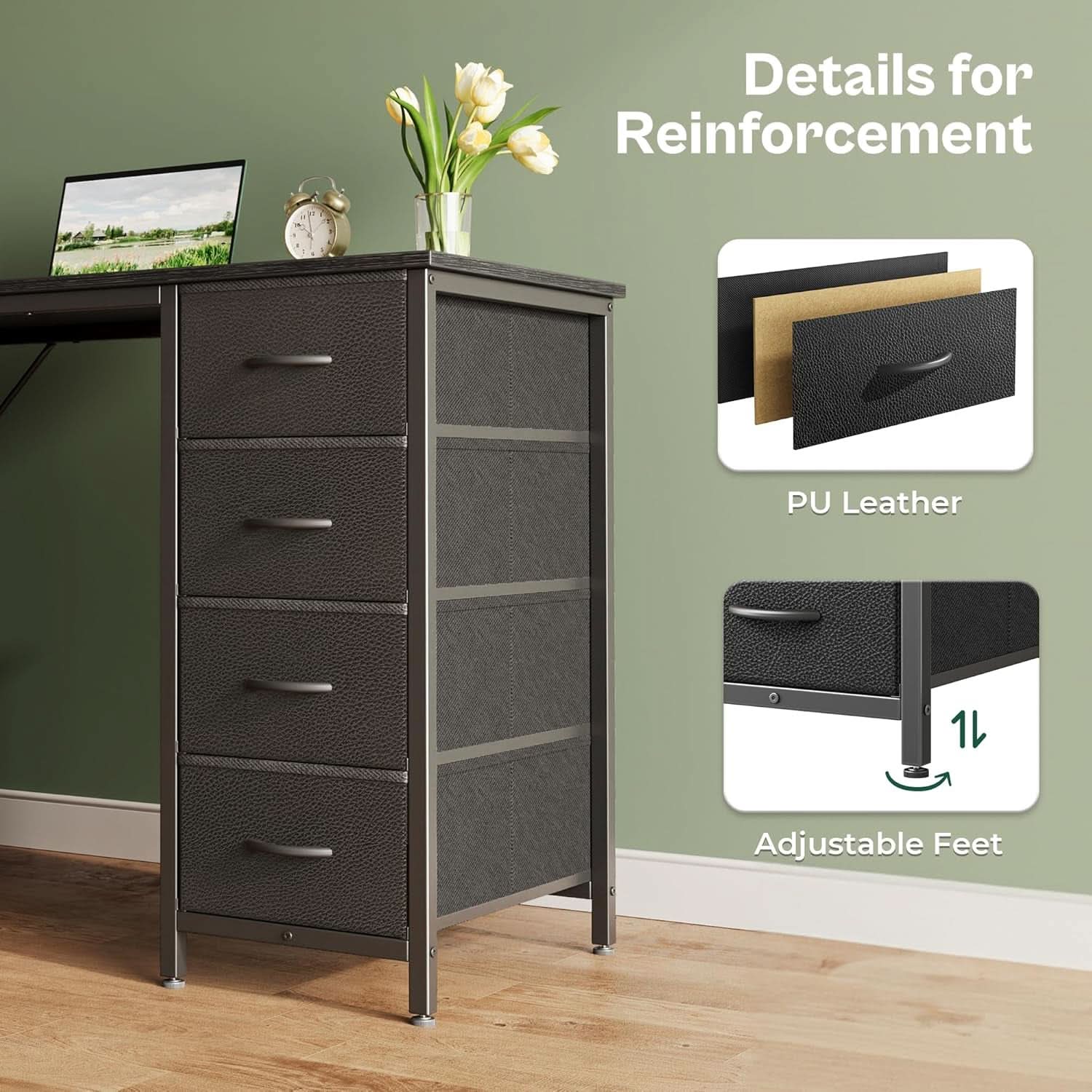 47 Inch Computer Desk Black With 8 Drawers Large Storage