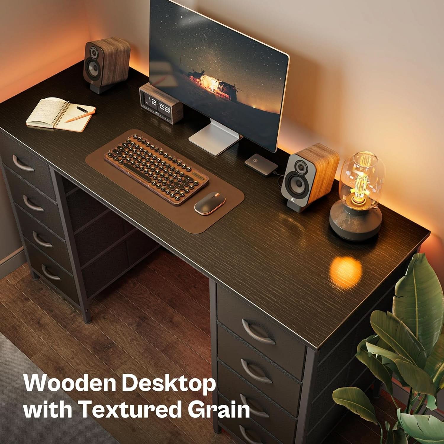 47 Inch Computer Desk Black With 8 Drawers Large Storage