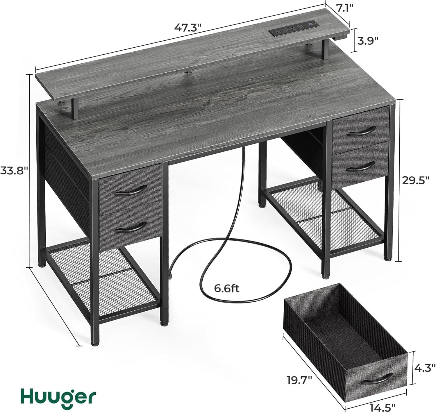 47 Inch Computer Desk With 4 Drawers And Led Lights